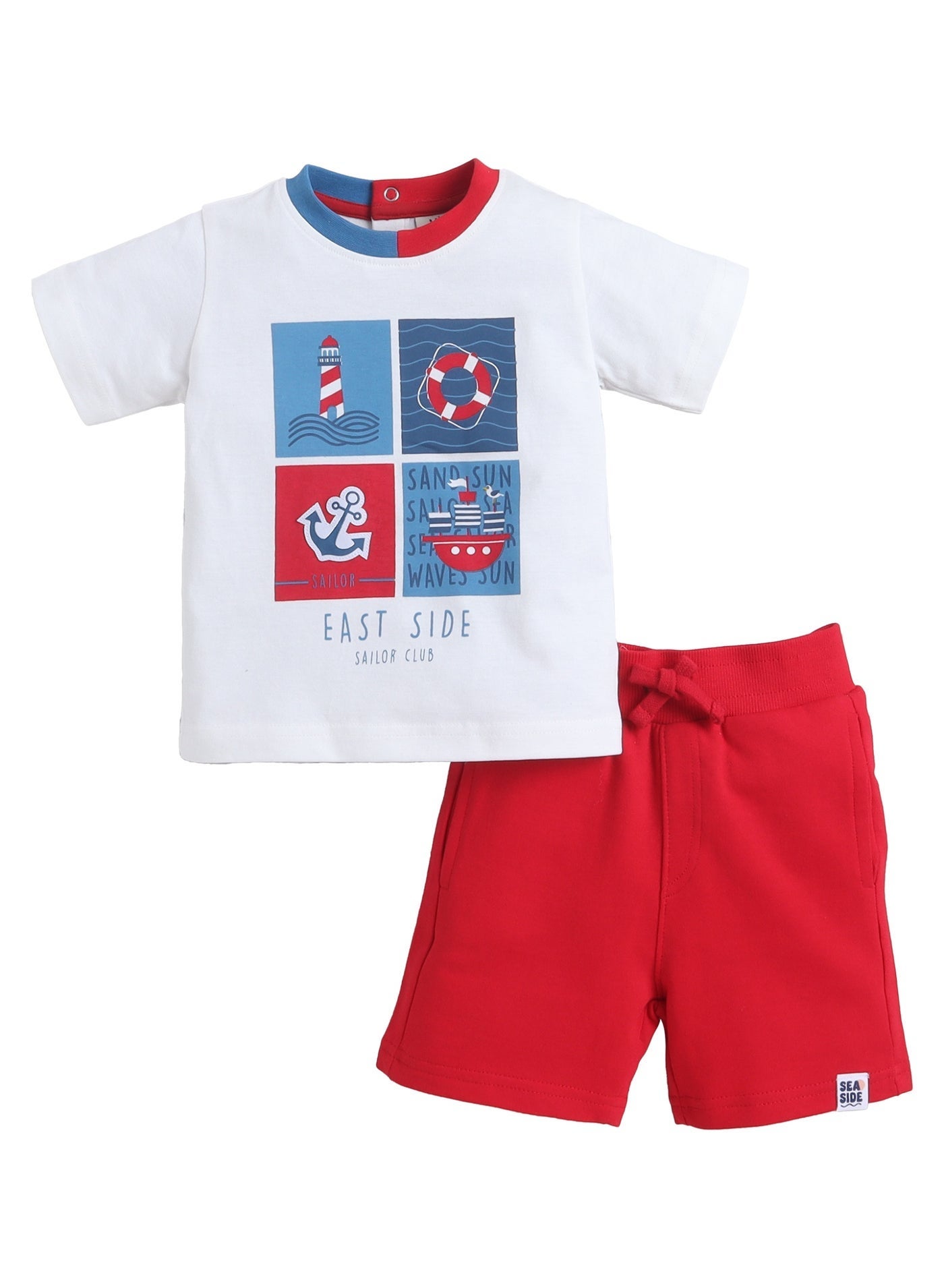 victor and jane Boys' 2pcs Cute Nautical Print Round Neck T-Shirt and Shorts Set